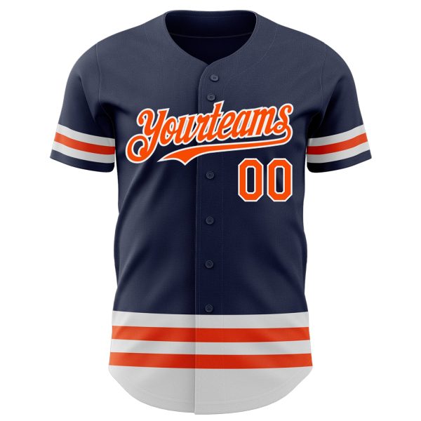 Custom Navy Orange-White Line Authentic Baseball Jersey - Image 2