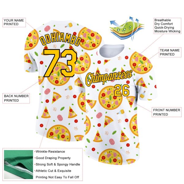 Custom With Yellow-Black 3D Pattern Design Food Pizza Performance T-Shirt - Image 2