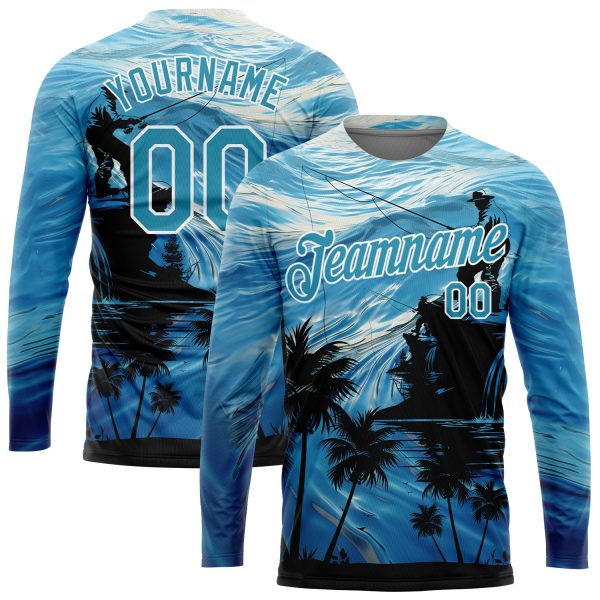 Custom Powder Blue Panther Blue-White 3D Pattern Design Fishing Performance T-Shirt - Image 2