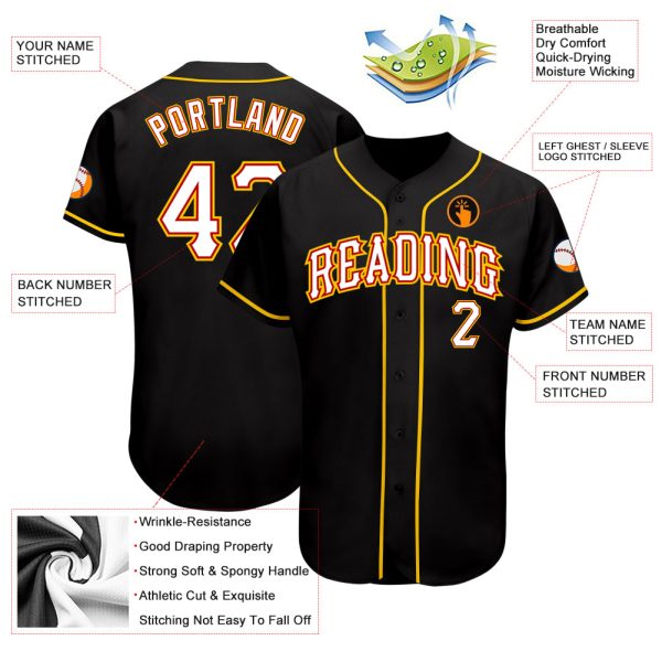 Custom Black White-Gold Authentic Baseball Jersey - Image 3