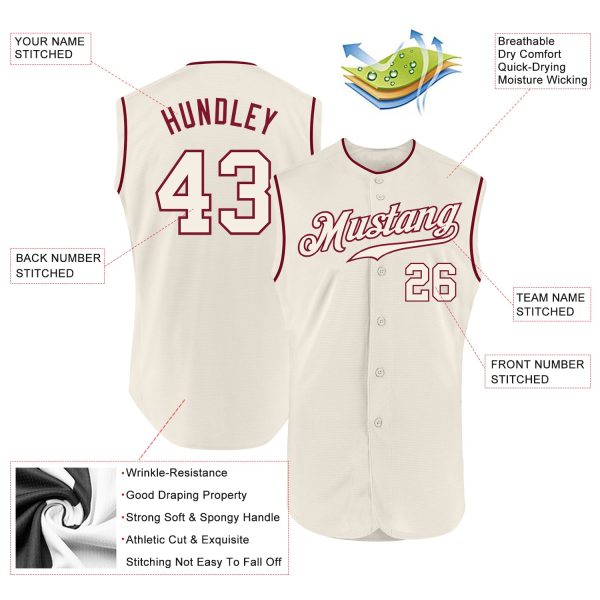Custom Cream Cream-Crimson Authentic Sleeveless Baseball Jersey - Image 2