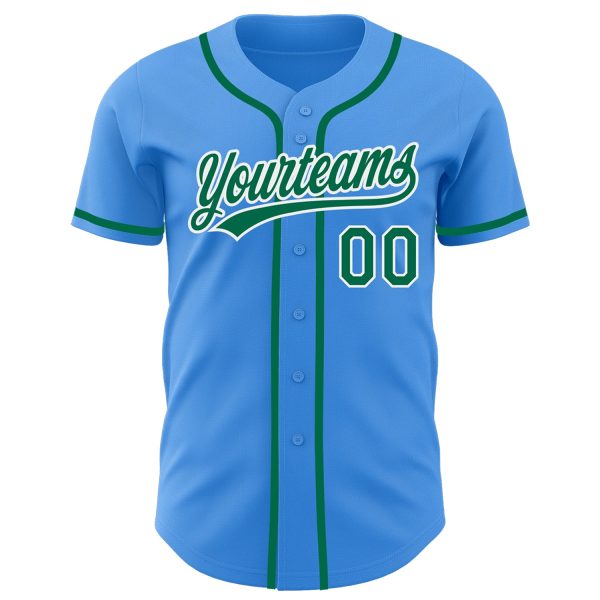 Custom Electric Blue Kelly Green-White Authentic Baseball Jersey - Image 2