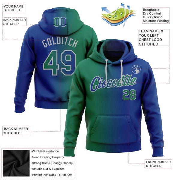 Custom Stitched Royal Kelly Green-Gray Gradient Fashion Sports Pullover Sweatshirt Hoodie - Image 2