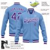 Custom Light Blue Purple-White Bomber Full-Snap Varsity Letterman Jacket - Image 3