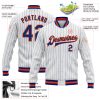 Custom White Royal Pinstripe Royal-Orange Bomber Full-Snap Varsity Letterman Jacket - Image 3