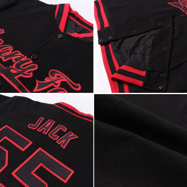 Custom Black White Pinstripe Pink-Kelly Green Bomber Full-Snap Varsity Letterman Jacket - Image 2