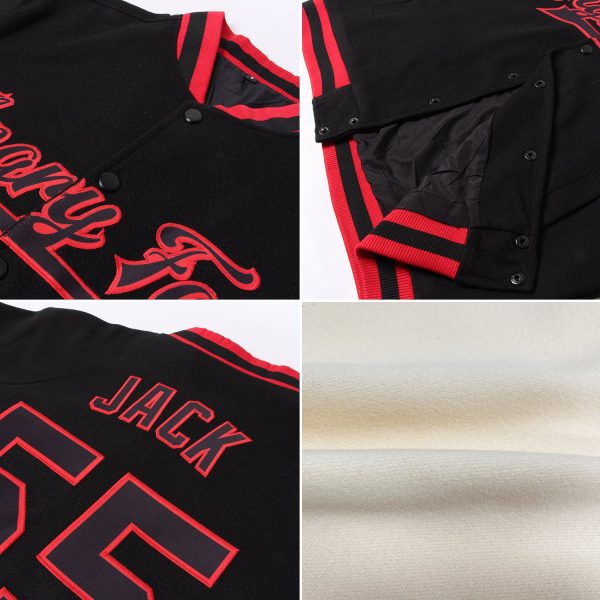 Custom Cream Maroon Bomber Full-Snap Varsity Letterman Jacket - Image 2