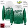 Custom White Kelly Green-Black Gradient Square Shape 3D Pattern Design Bomber Full-Snap Varsity Letterman Hoodie Jacket - Image 3