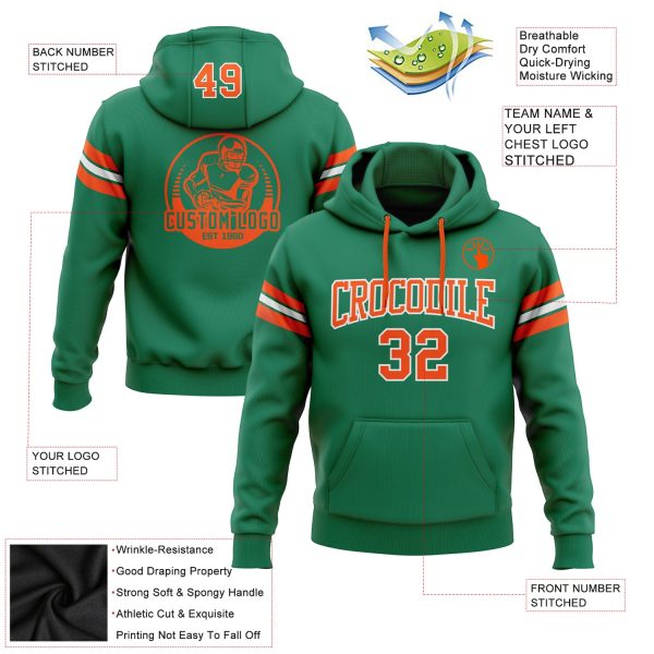 Custom Stitched Kelly Green Orange-White Football Pullover Sweatshirt Hoodie - Image 2