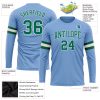 Custom Light Blue Kelly Green-White Long Sleeve Performance T-Shirt - Image 3