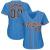 Custom Powder Blue Black Pinstripe Black-Orange Authentic Baseball Jersey - Image 2