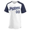 Custom White Navy Authentic Raglan Sleeves Baseball Jersey - Image 2