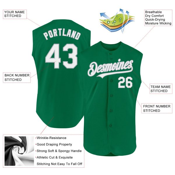 Custom Kelly Green White-Gray Authentic Sleeveless Baseball Jersey - Image 2