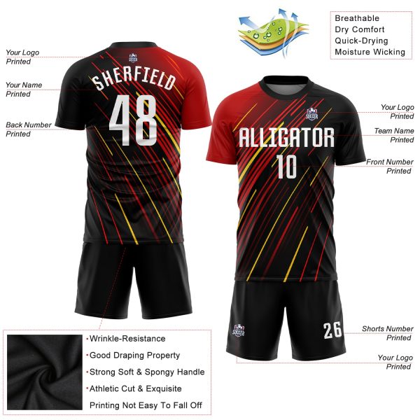 Custom Red White Black-Gold Sublimation Soccer Uniform Jersey - Image 3