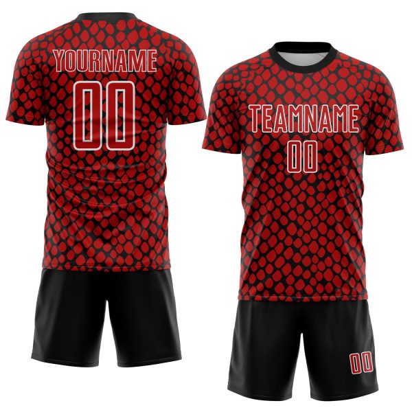 Custom Red Black-White Snake Skin Sublimation Soccer Uniform Jersey - Image 2
