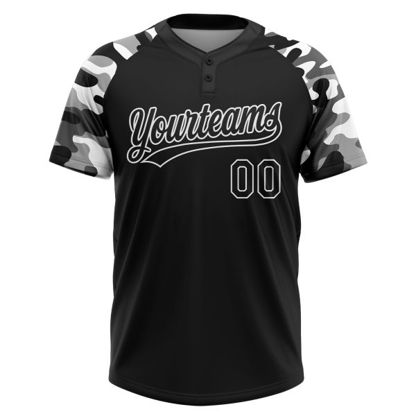 Custom Black Black-Camo 3D Pattern Two-Button Unisex Softball Jersey - Image 2