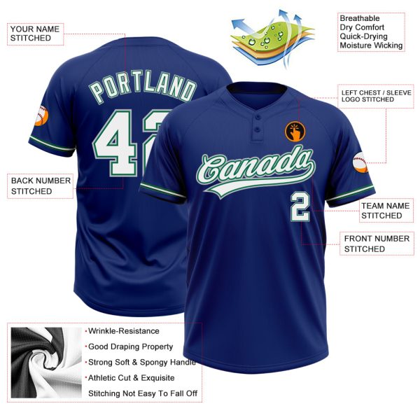 Custom Royal White Kelly Green-Gray Two-Button Unisex Softball Jersey - Image 3