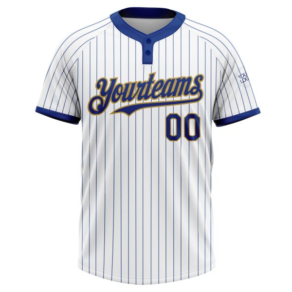 Custom White Royal Pinstripe Old Gold Two-Button Unisex Softball Jersey - Image 2