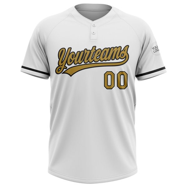 Custom White Old Gold-Black Two-Button Unisex Softball Jersey - Image 2