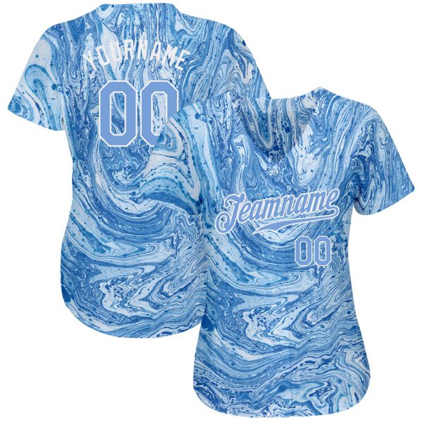 Custom Tie Dye Light Blue-White 3D Authentic Baseball Jersey - Image 2