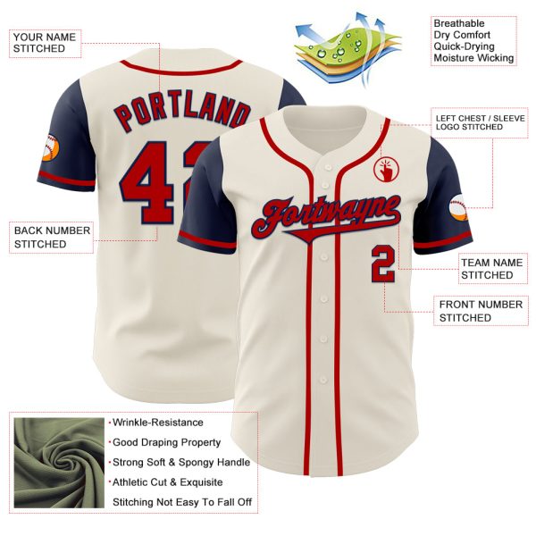 Custom Cream Red-Navy Authentic Two Tone Baseball Jersey - Image 3