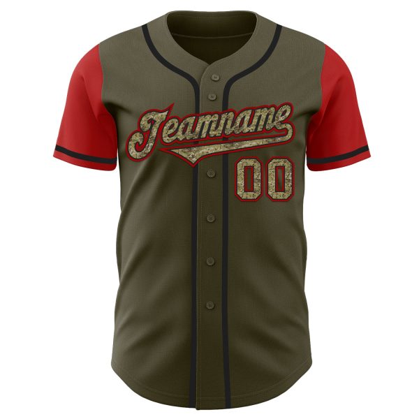 Custom Olive Camo-Black Authentic Two Tone Salute To Service Baseball Jersey - Image 2