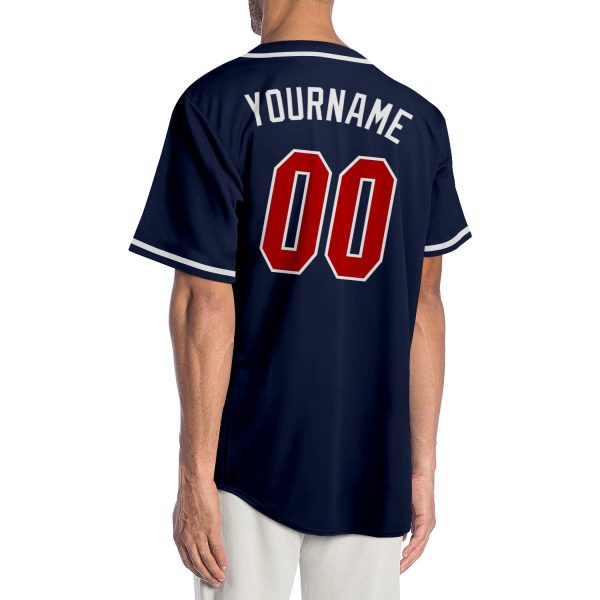 Custom Navy Red-White Authentic Baseball Jersey - Image 2